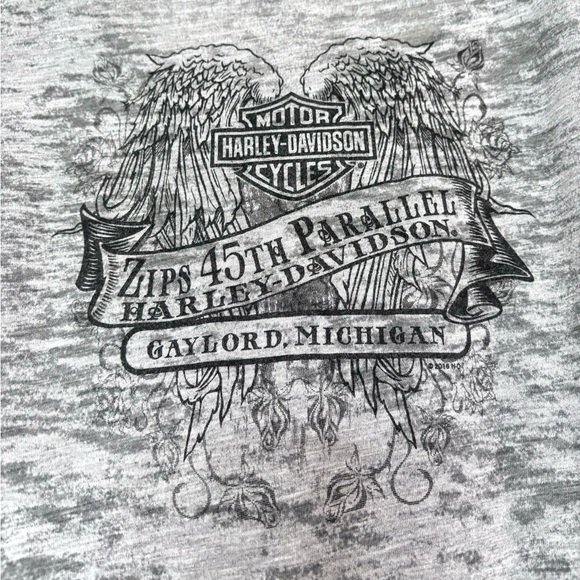 Harley Davidson Womens Gray Burnout W/ Rhinestones Gaylord Michigan T- Shirt 2XL - Picture 11 of 14
